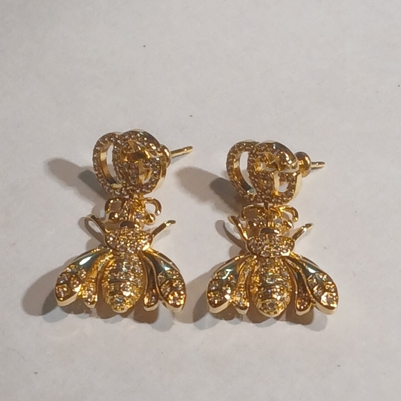 Authentic Vintage Gucci GG Logo Crystal Bee Earrings - Picture 6 of 16
